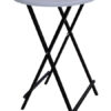 Scherenstehtisch ST-70 mit schwarzem pulverbeschichtetem Untergestell aus Stahlrohr und Tischplatte SEVELIT in Ø 70 cm Dekor ALUOPTIK . Klappbar, individuell und stabil!