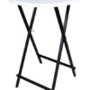 Scherenstehtisch ST-70 mit schwarzem pulverbeschichtetem Untergestell aus Stahlrohr und Original Tischplatte SEVELIT in Ø 70 cm weiss mit weisser Kante