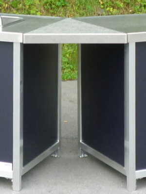 45-Grad-Eckverbindungsstück für EKT-A Thekenelemente mit gelber Frontverkleidung im Outdoor-Einsatz