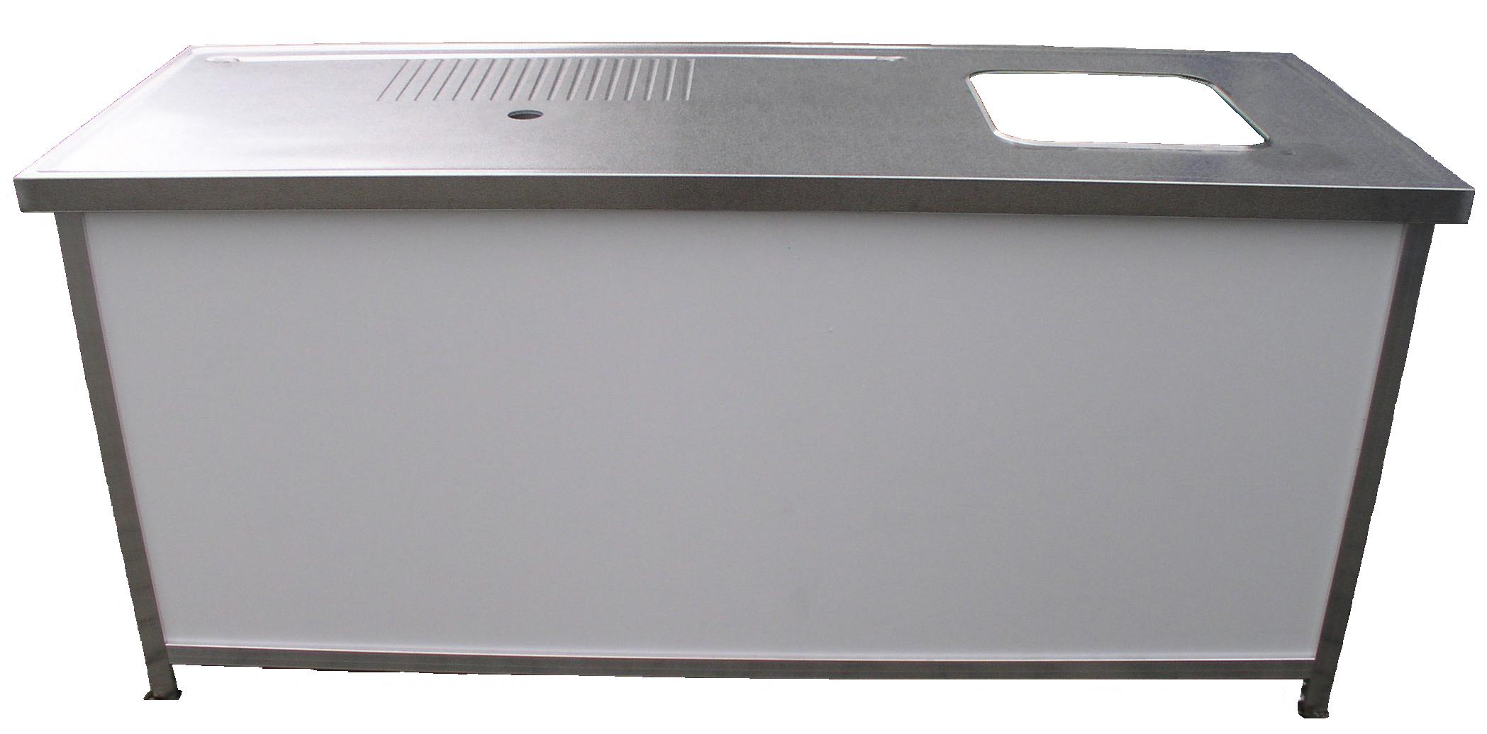 EKT-A Kombitheke A05 mit Edelstahl-Arbeitsplatte, integrierter Tropfmulde und Aussparung für Spül- oder Kühlmodule