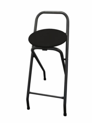 Barhocker Flap Klappbar in Hammerschlag Antik mit schwarzer Sitzfläche und stabilem Metallgestell