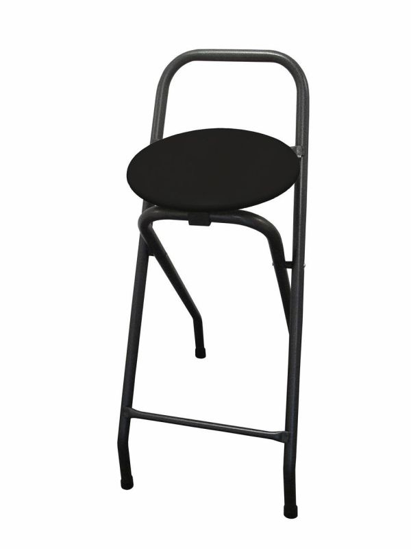 Barhocker Flap Klappbar in Hammerschlag Antik mit schwarzer Sitzfläche und stabilem Metallgestell