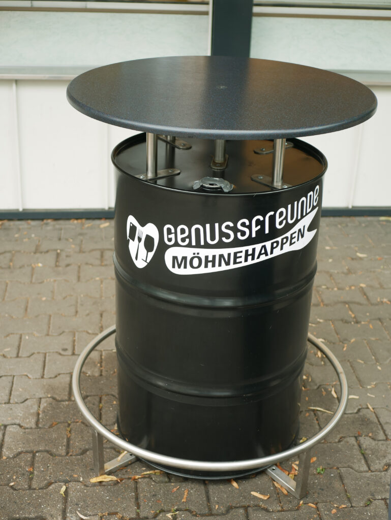 Stehtisch-Fass bedruckt