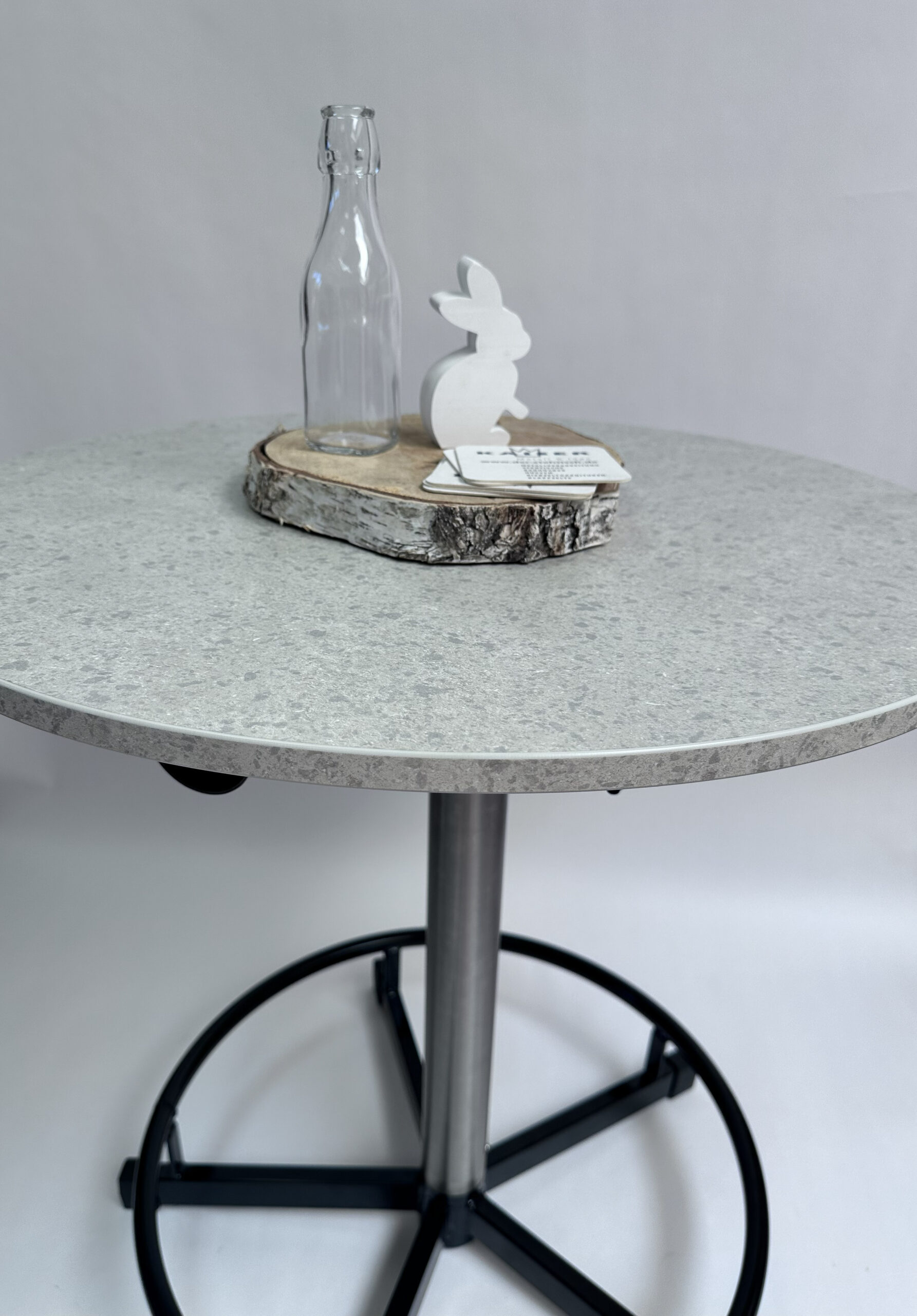 Praktisch Stehtisch - Marmor Granit mit heller runder Tischplatte und stabilem zerlegbarem Gestell